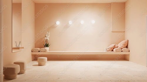 Tranquil Spa Room with Cushions, Towels, and Warm Lighting