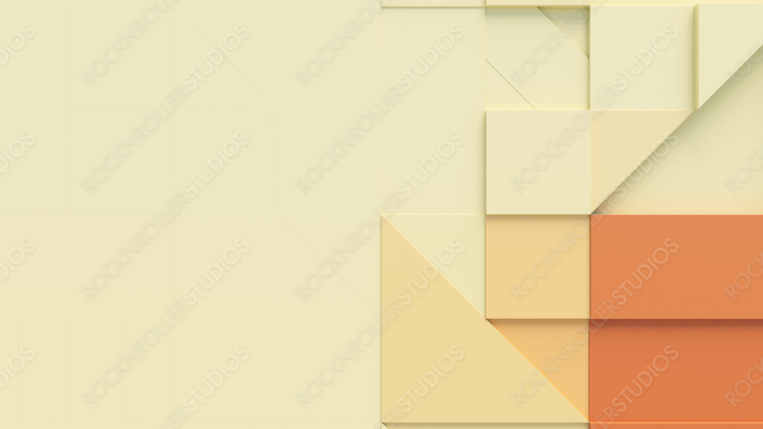 Collection of Orange and Yellow 3D Shapes form a wall. Tech background with copy-space.