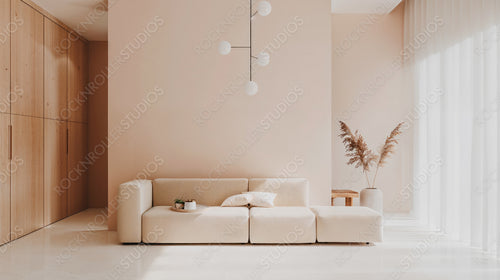 Elegant Modern Living Room Interior Design with Minimalist Beige Sofa and Decor