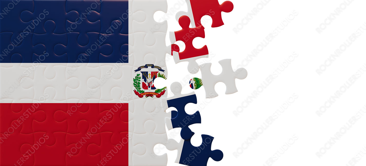 Partially Assembled Dominican Republic Flag Puzzle: National Identity in Pieces