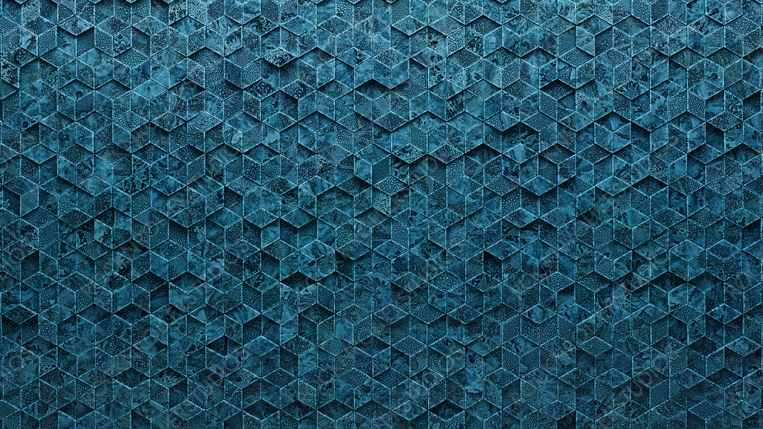 Diamond Shaped, Blue Patina Wall background with tiles. Glazed, tile Wallpaper with 3D, Polished blocks. 3D Render