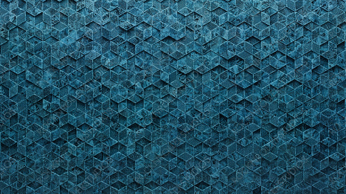 Diamond Shaped, Blue Patina Wall background with tiles. Glazed, tile Wallpaper with 3D, Polished blocks. 3D Render