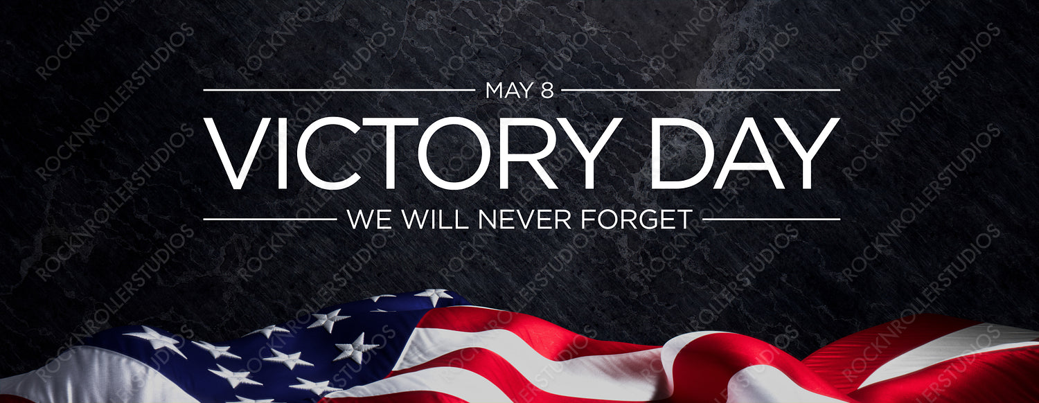 Victory Day Commemorative Poster with American Flag and Solemn Tribute