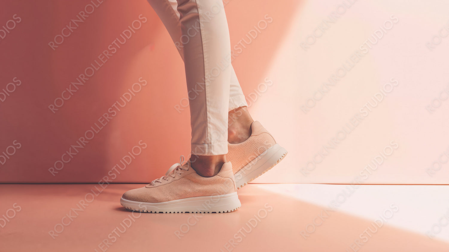 Active Lifestyle with Stylish Peach Sneakers in Sunlit Room