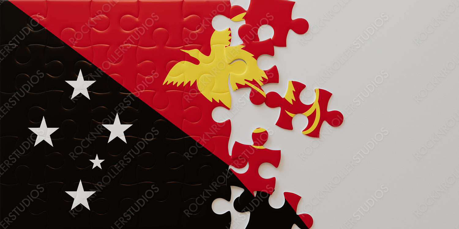 Vibrant Papua New Guinea Flag Puzzle: Assembling National Pride with the Raggiana Bird-of-Paradise and Southern Cross Stars