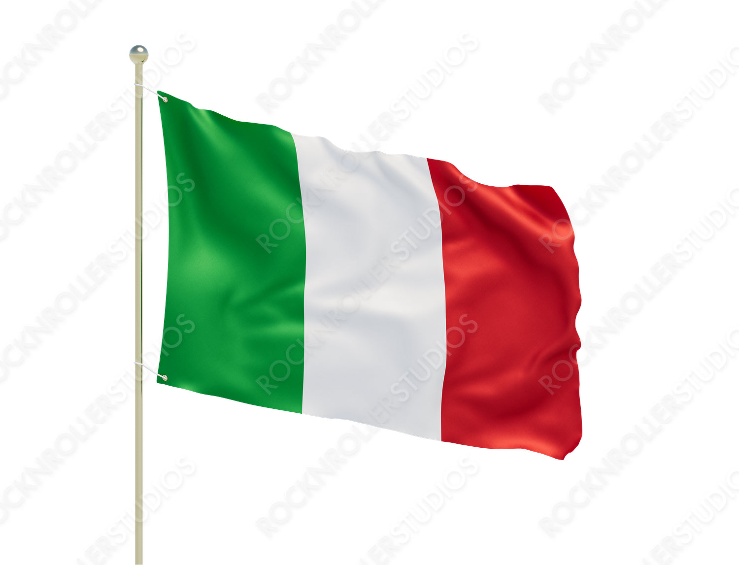 Vibrant Italian Tricolor Flag Fluttering Proudly on a Flagpole. Transparent PNG