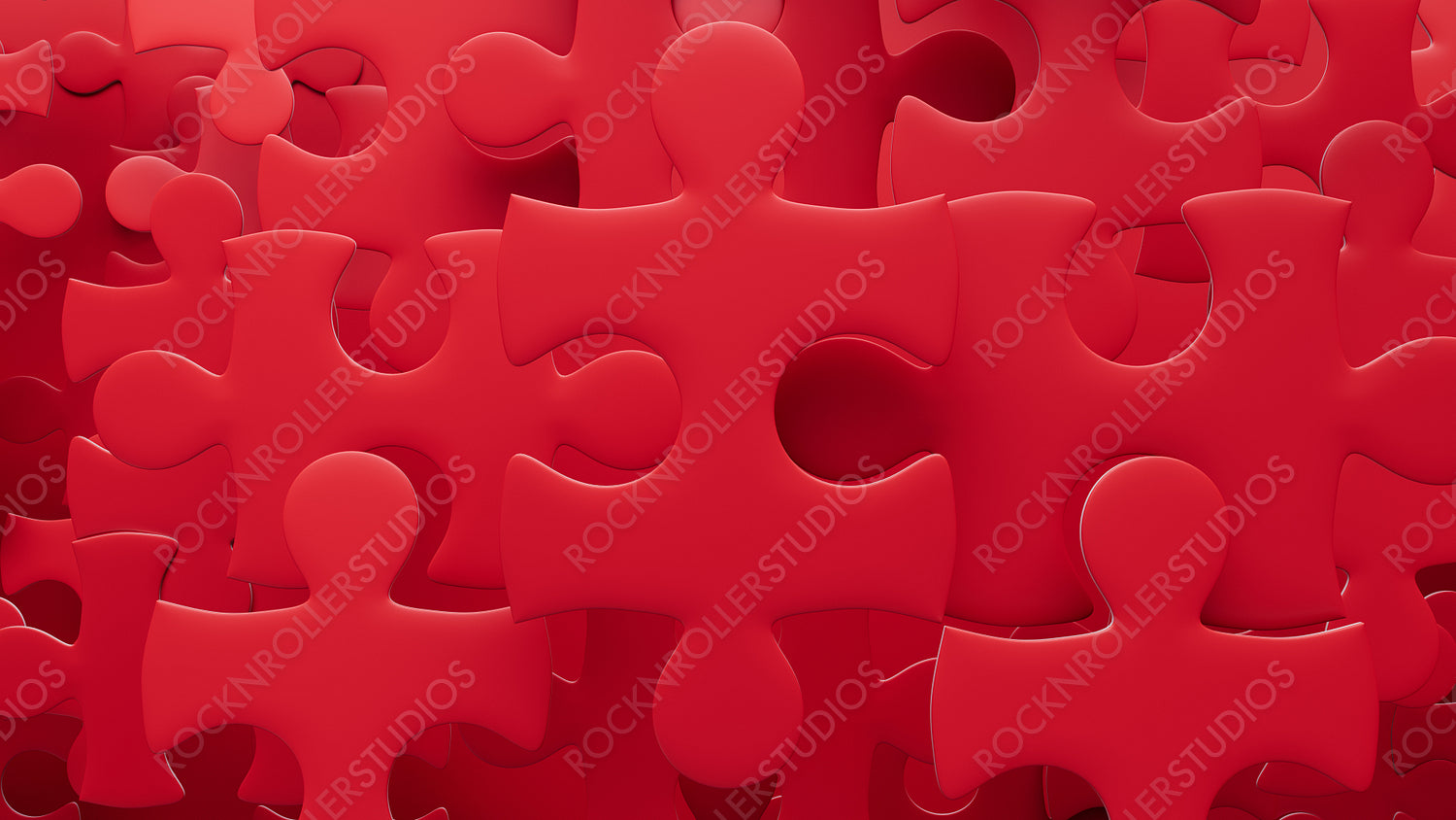 Vivid Red Jigsaw Puzzle: A Seamless 3D Pattern of Interconnected Pieces