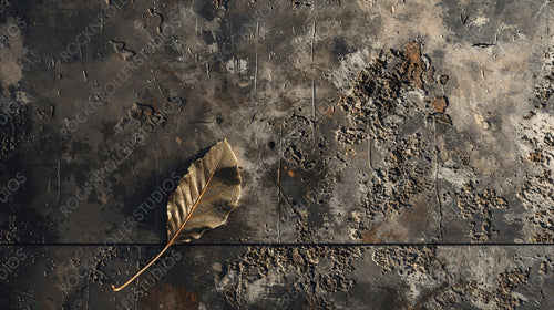 Single Weathered Leaf on Textured Dark Surface