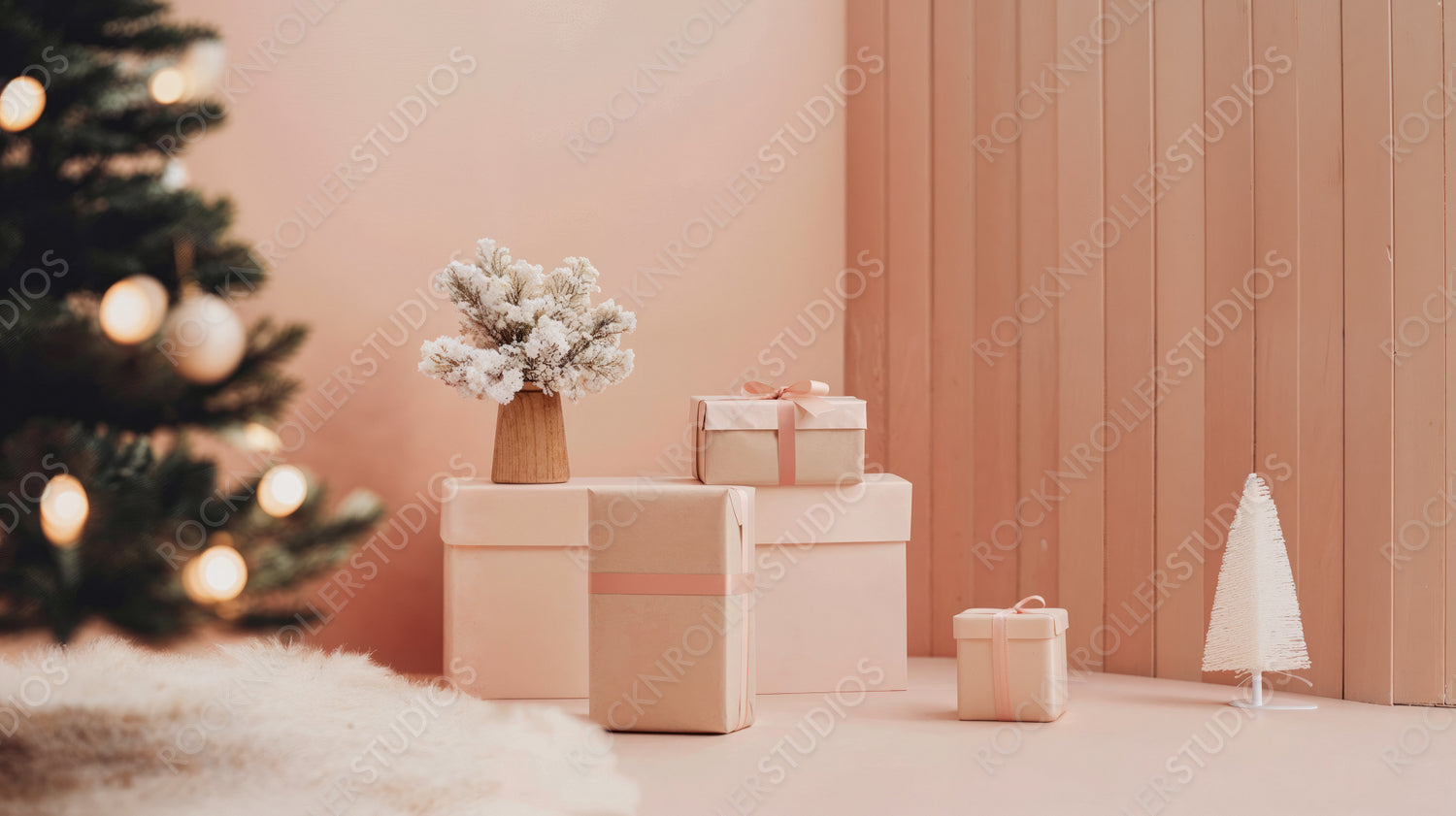 Christmas Gifts and Decor in Soft Peach Room