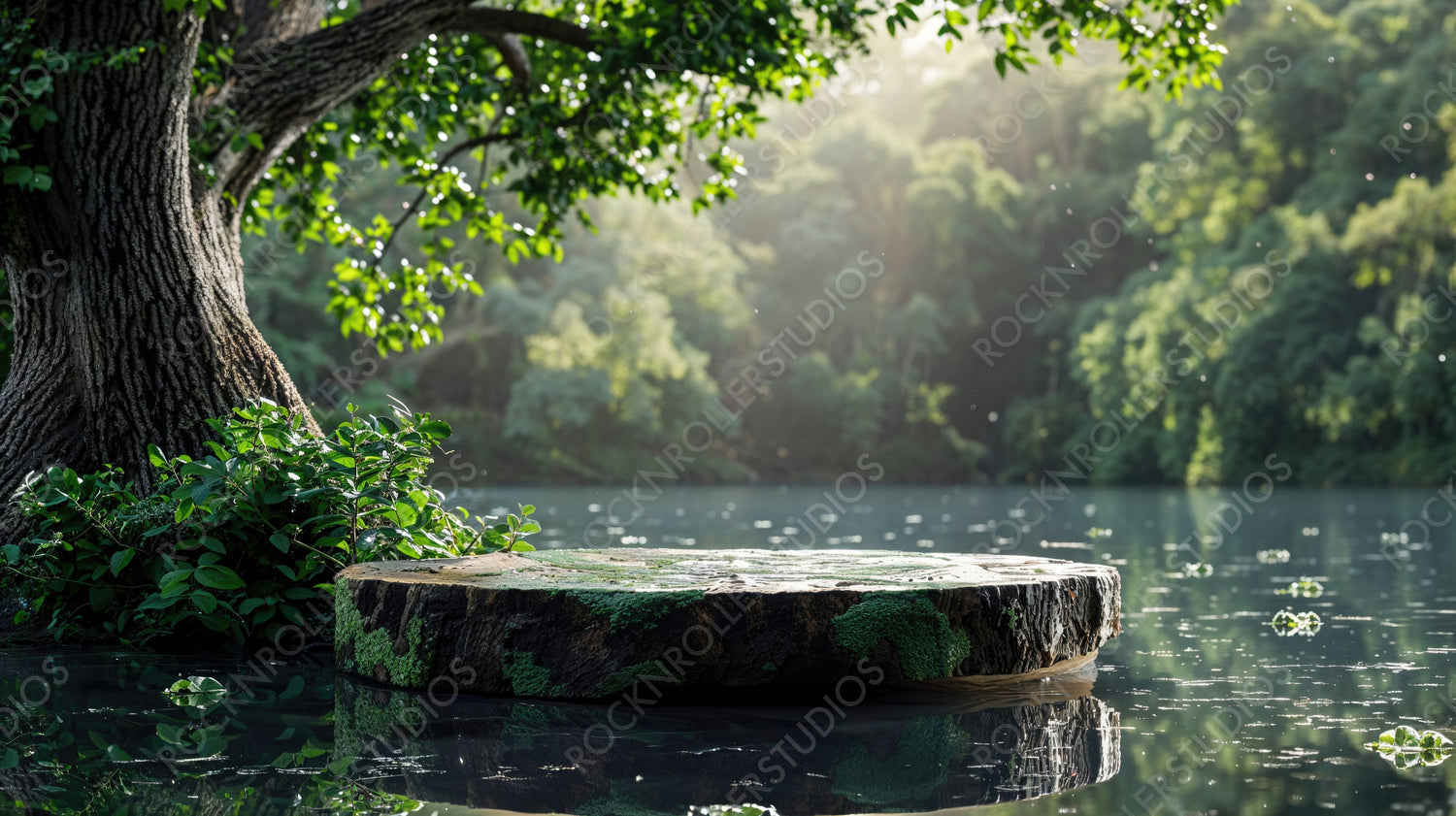 Serene Forest Scene with Tree Stump - Peaceful, Natural Landscape