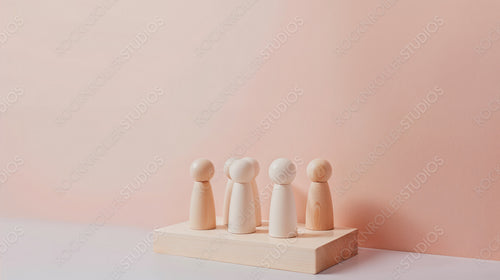 Wooden Peg Figures on Platform Representing Inclusion Concept