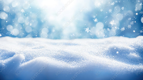 Magical Winter Scene with Snow-Covered Landscape and Falling Snowflakes