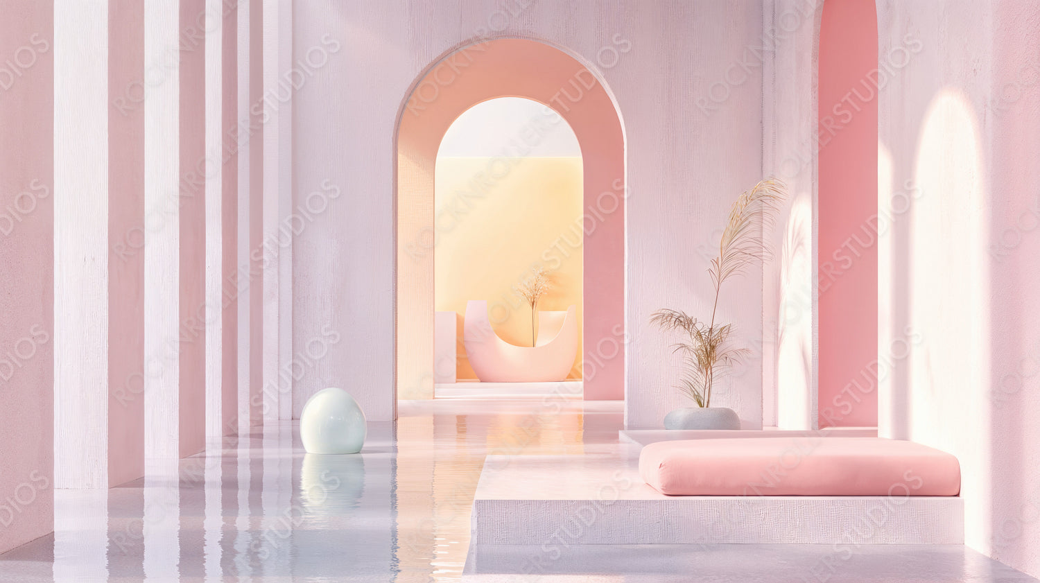 Serene Minimalist Interior: Soft Pastels, Golden Light, and Chic Decor