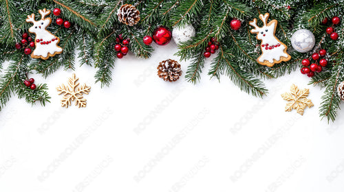 Christmas Cookie Decorations and Evergreen Garland with Ornaments, Perfect for Holiday Cheer