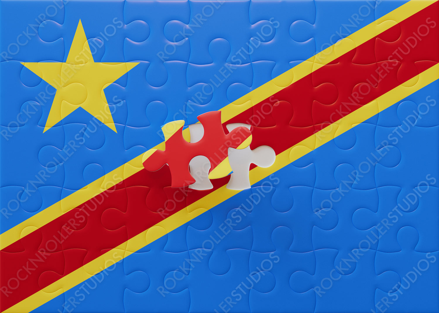 Completing the Congo: Jigsaw Puzzle of the Democratic Republic of the Congo Flag