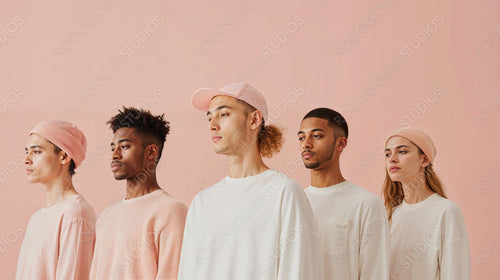 Diverse Group of Young Adults in Stylish Pastel Fashion