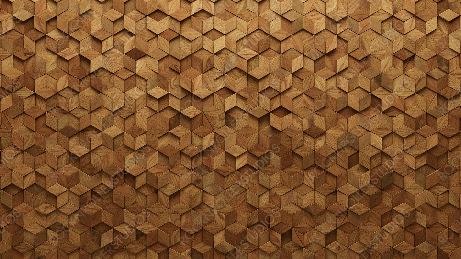 Timber Tiles arranged to create a 3D wall. Natural, Wood Background formed from Diamond Shaped blocks. 3D Render