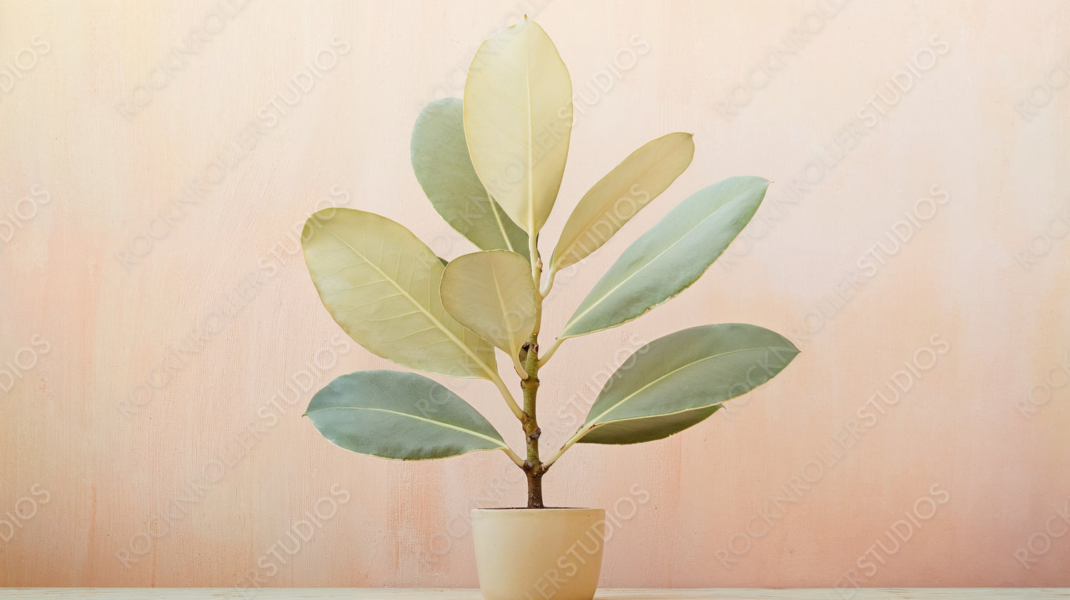Serene Home Decor: Glossy Rubber Plant Against Soft Pink Backdrop