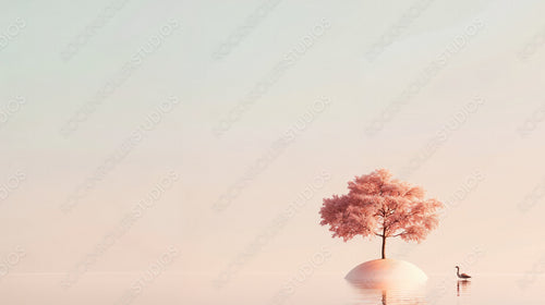 Serene Environment Concept with Tree on Island in Soft Pastel Colors