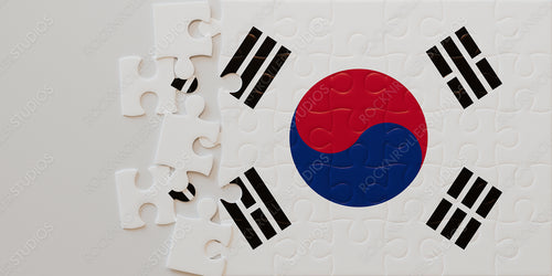 South Korea Flag as a Jigsaw Puzzle: Unfinished, Symbolizing Strategy and National Identity
