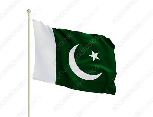 Vibrant Pakistan Flag on Pole: Green Field, Crescent Moon & Star : A Symbol of Unity and Diversity. Transparent PNG