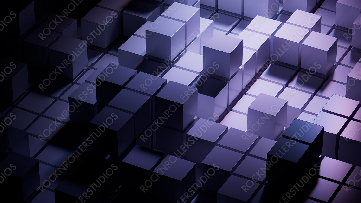 Lilac and Black, Glossy Blocks Neatly Arranged to create a Contemporary Tech Wallpaper. 3D Render.
