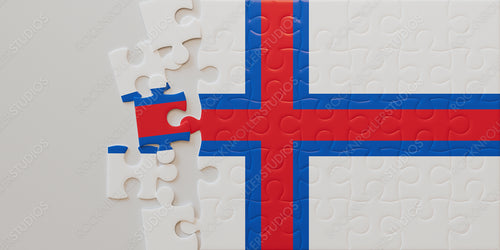 Striking Puzzle Art: Incomplete Faroe Islands Flag with a Norwegian Twist