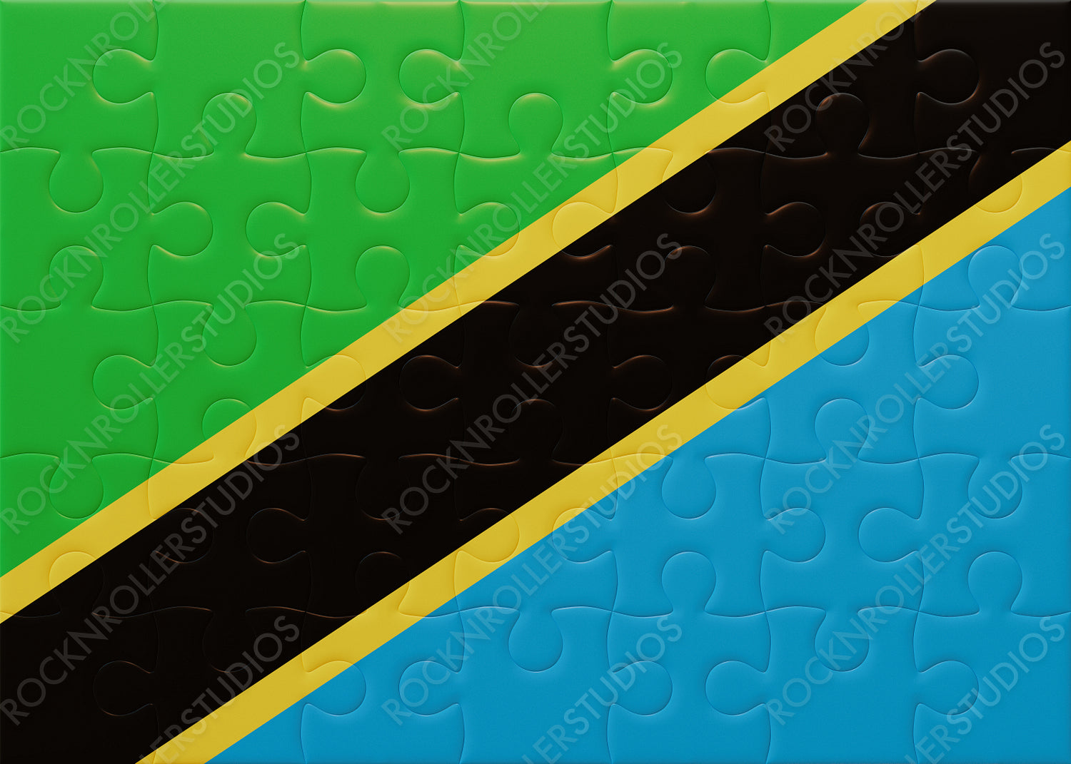 Perfectly Assembled Tanzanian Flag Jigsaw Puzzle: A Colorful Symbol of Unity