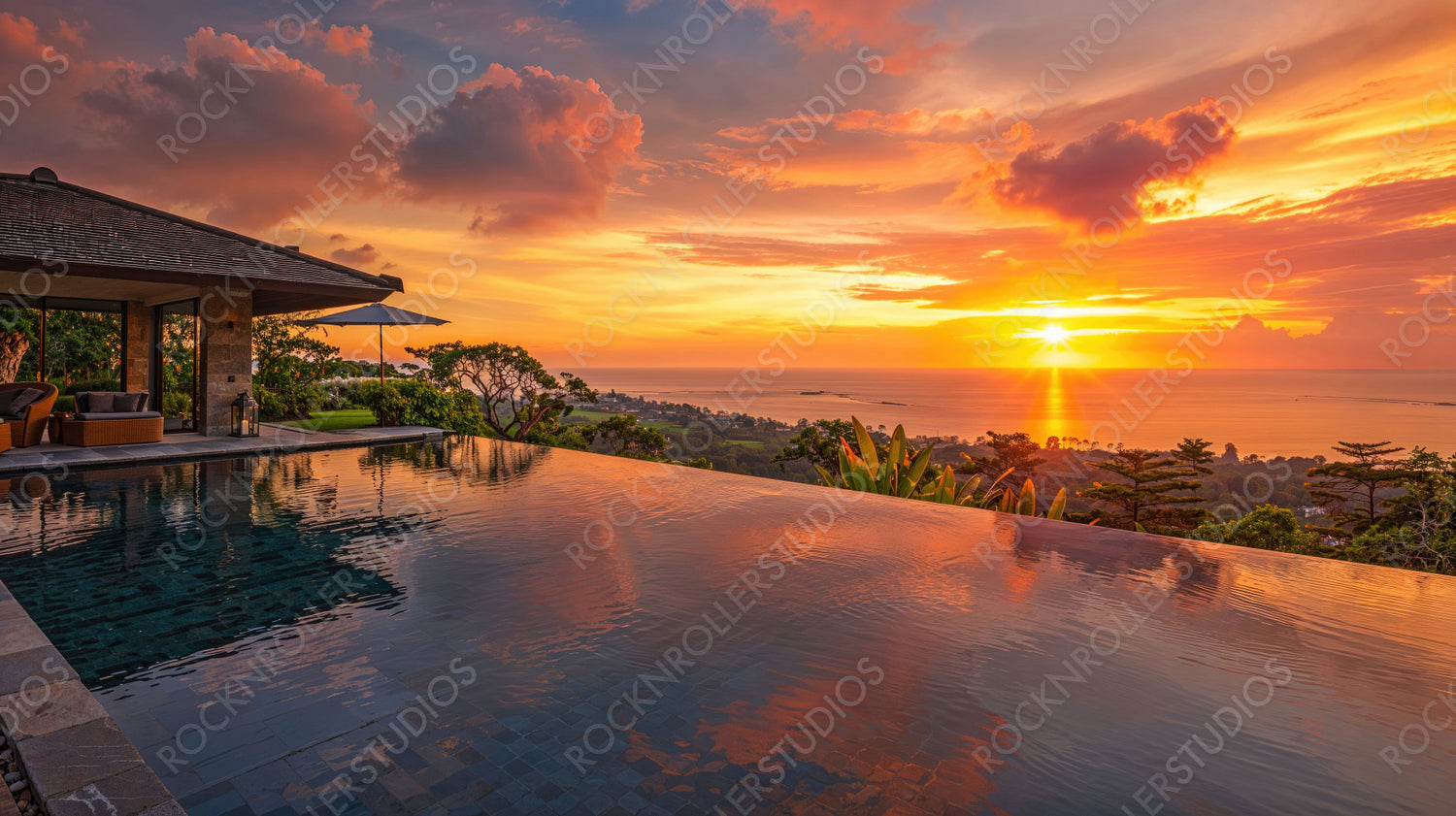 Scenic Infinity Pool at Luxury Villa Overlooking Sunset Ocean View
