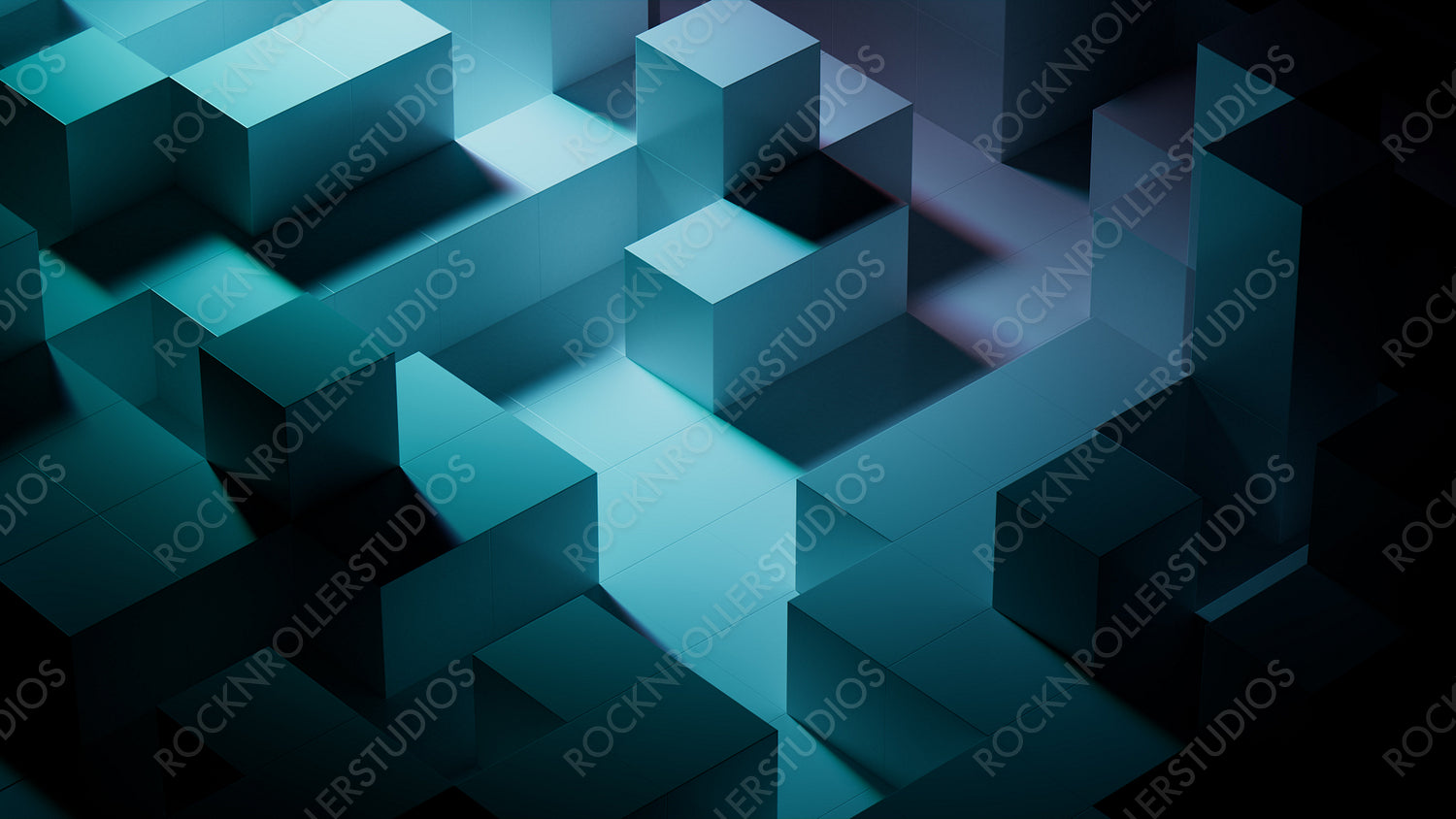 Precisely Arranged Glossy Cubes. Turquoise and Violet, Modern Tech Wallpaper. 3D Render.