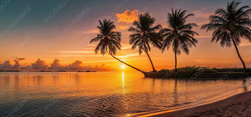 Well-being wallpaper with Beautiful Sunrise Beach. Relaxing Holiday Location.