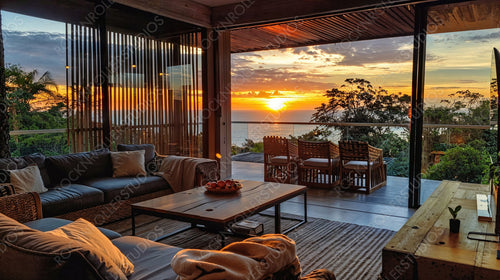 Luxurious Oceanview Living Room with Stunning Sunset