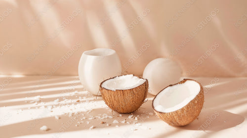 Fresh Coconuts with Tropical Shadows on Soft Background