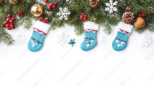 Festive Christmas Garland with Mini Stockings, Cookies, and Snowflakes on Pine Branches