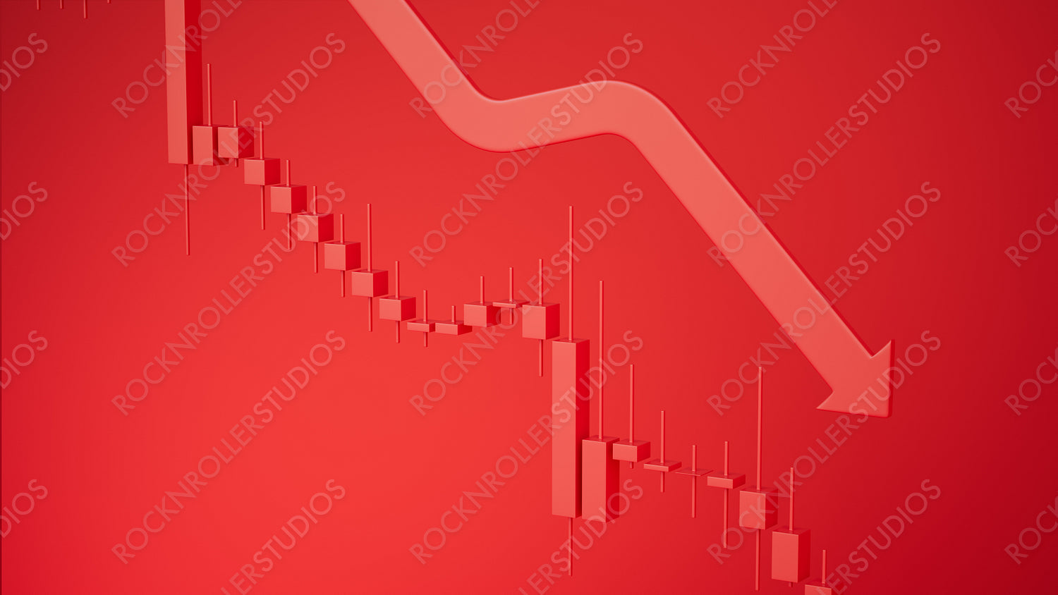 Red 3D Arrow on Candlestick Chart: Symbol of Stock Market Decline
