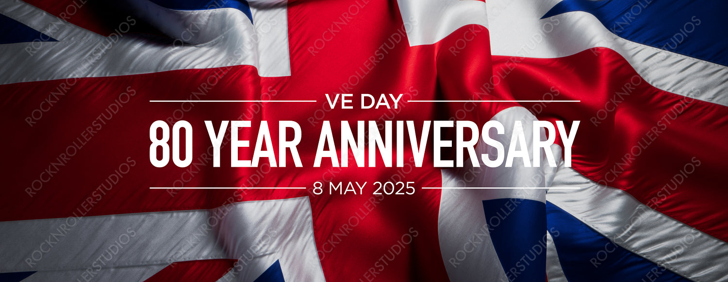 Commemorative VE Day 80th Anniversary Banner with Union Jack - May 8, 2025