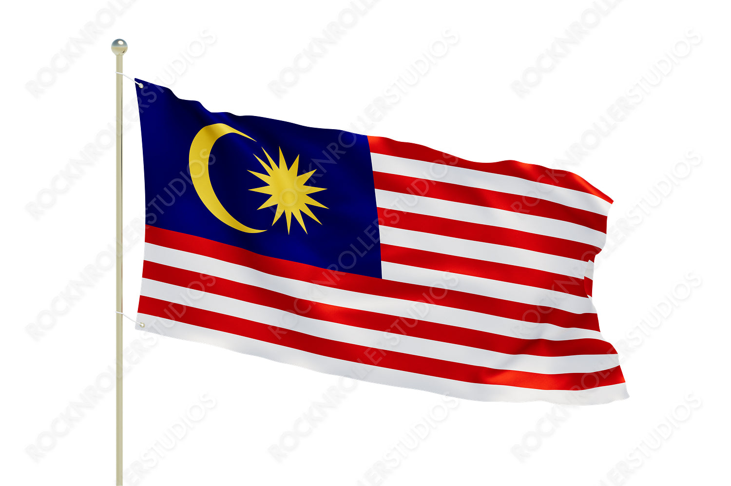 Vibrant Malaysian Flag Waving Proudly: Unity and Diversity Symbolized in Red, White, and Blue. Transparent PNG
