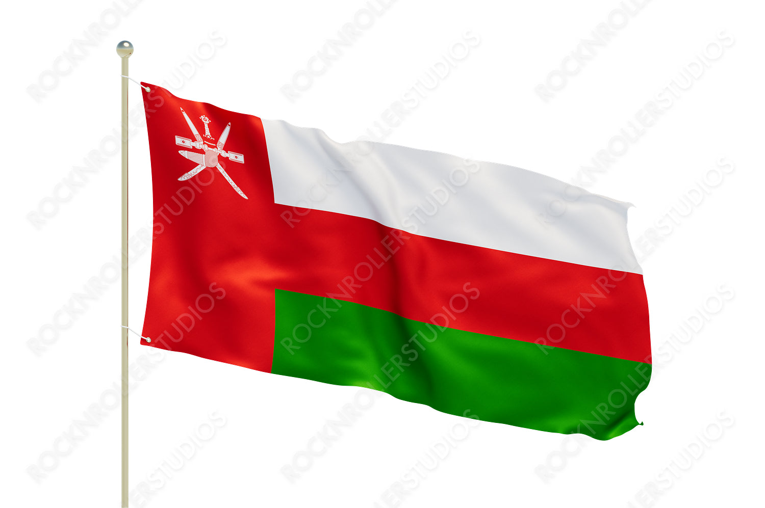 Vibrant Omani Flag Waves Proudly: Red, White & Green with Emblematic Cross. Transparent PNG