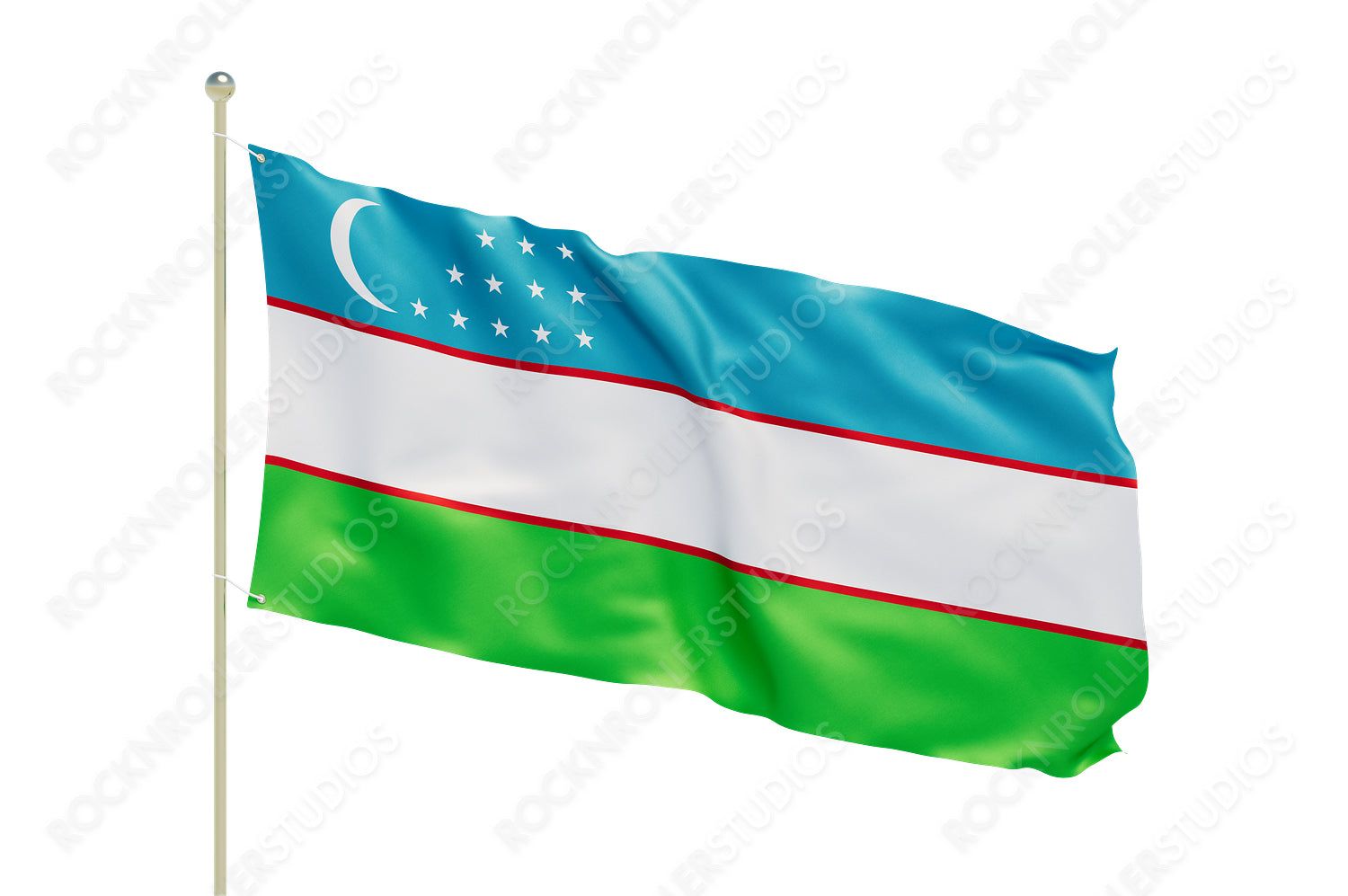 Vibrant Uzbekistan Flag Waving in the Breeze. Transparent PNG