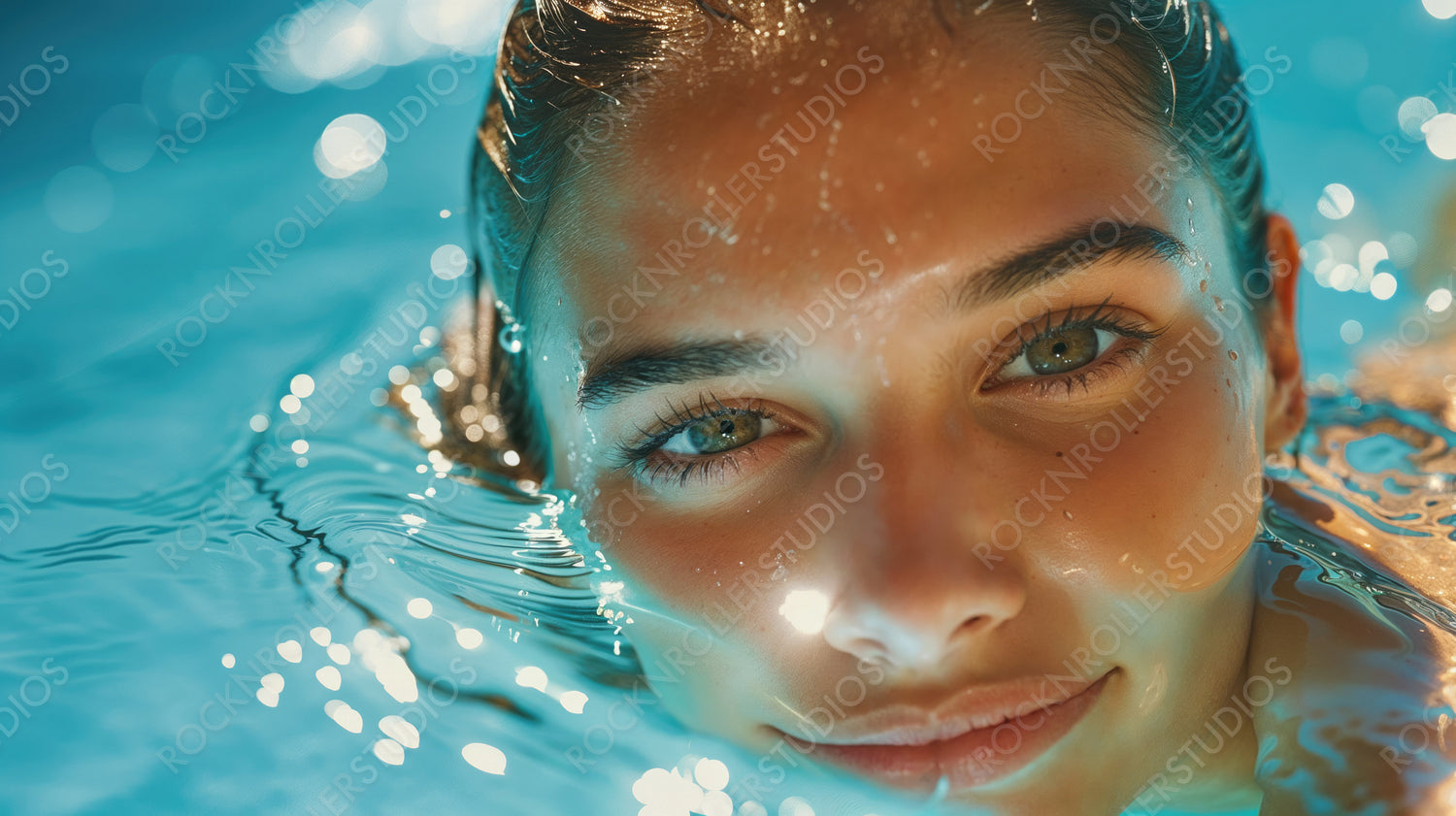 Sun-Kissed Serenity: Youthful Beauty in a Shimmering Pool