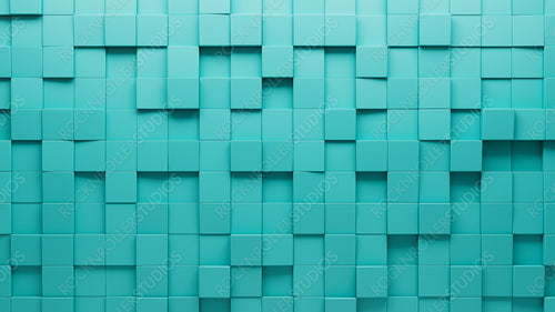 Square, 3D Wall background with tiles. Teal, tile Wallpaper with Semigloss, Polished blocks. 3D Render