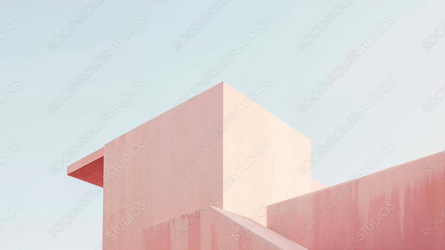 Modern Minimalist Pink Architecture with Clear Blue Sky