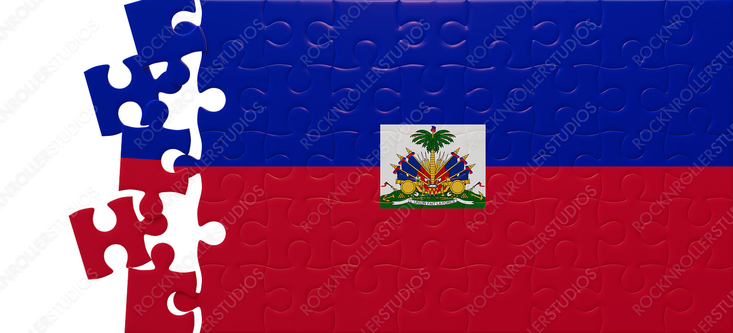 Conceptual Puzzle of Haiti's Flag with Detached Pieces: Symbolizing National Challenges