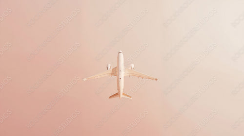 Stunning Aerial View of Airplane Soaring in Peach Sky