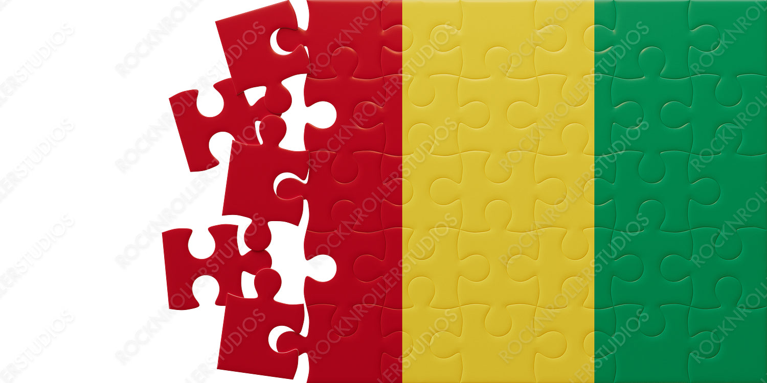 Fragmented Guinea Flag Puzzle: Challenge of Assembly and Disassembly in Vivid Colors