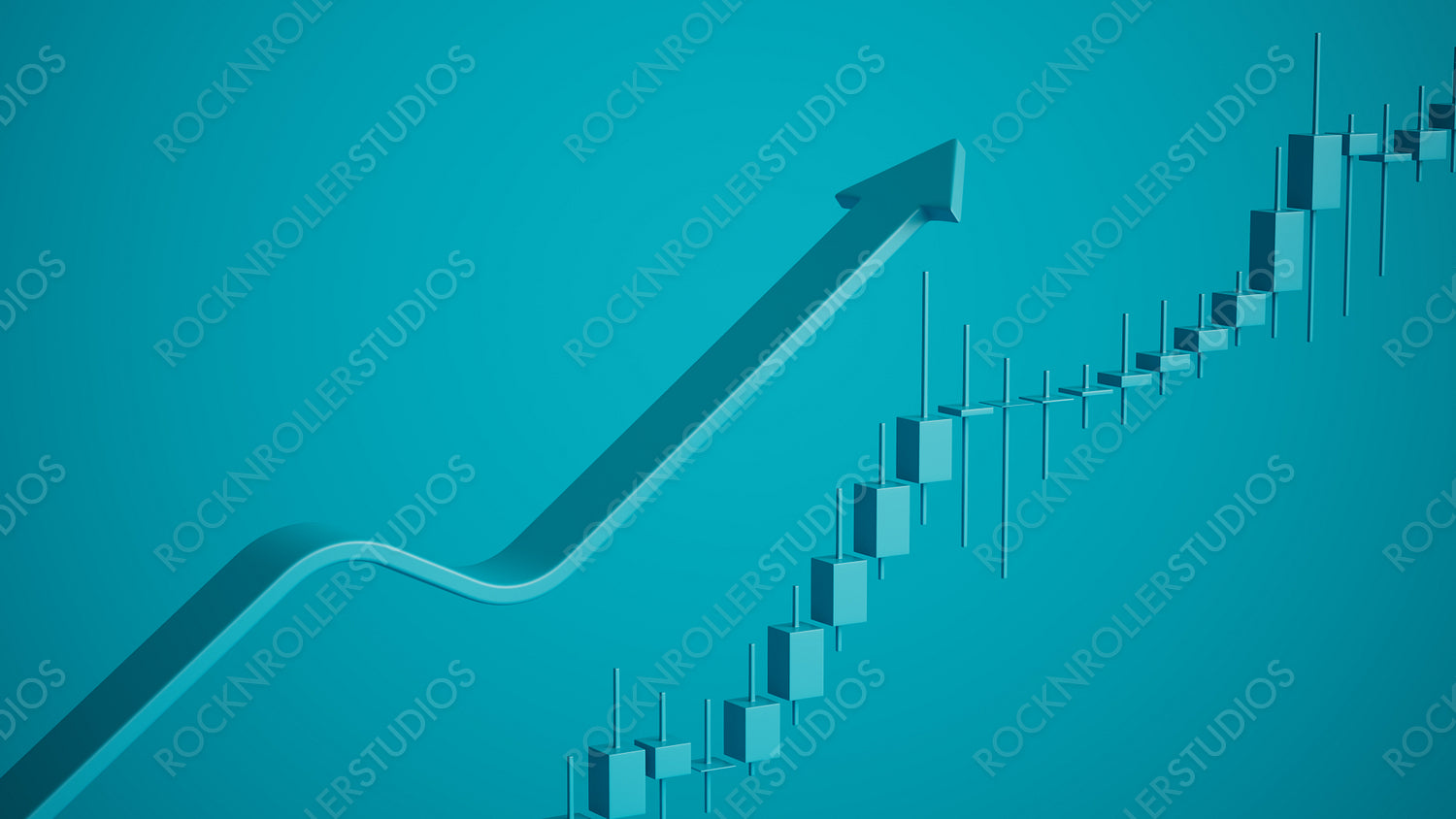 Rising 3D Arrow and Growth Chart on Teal: Abstract Financial Success Concept