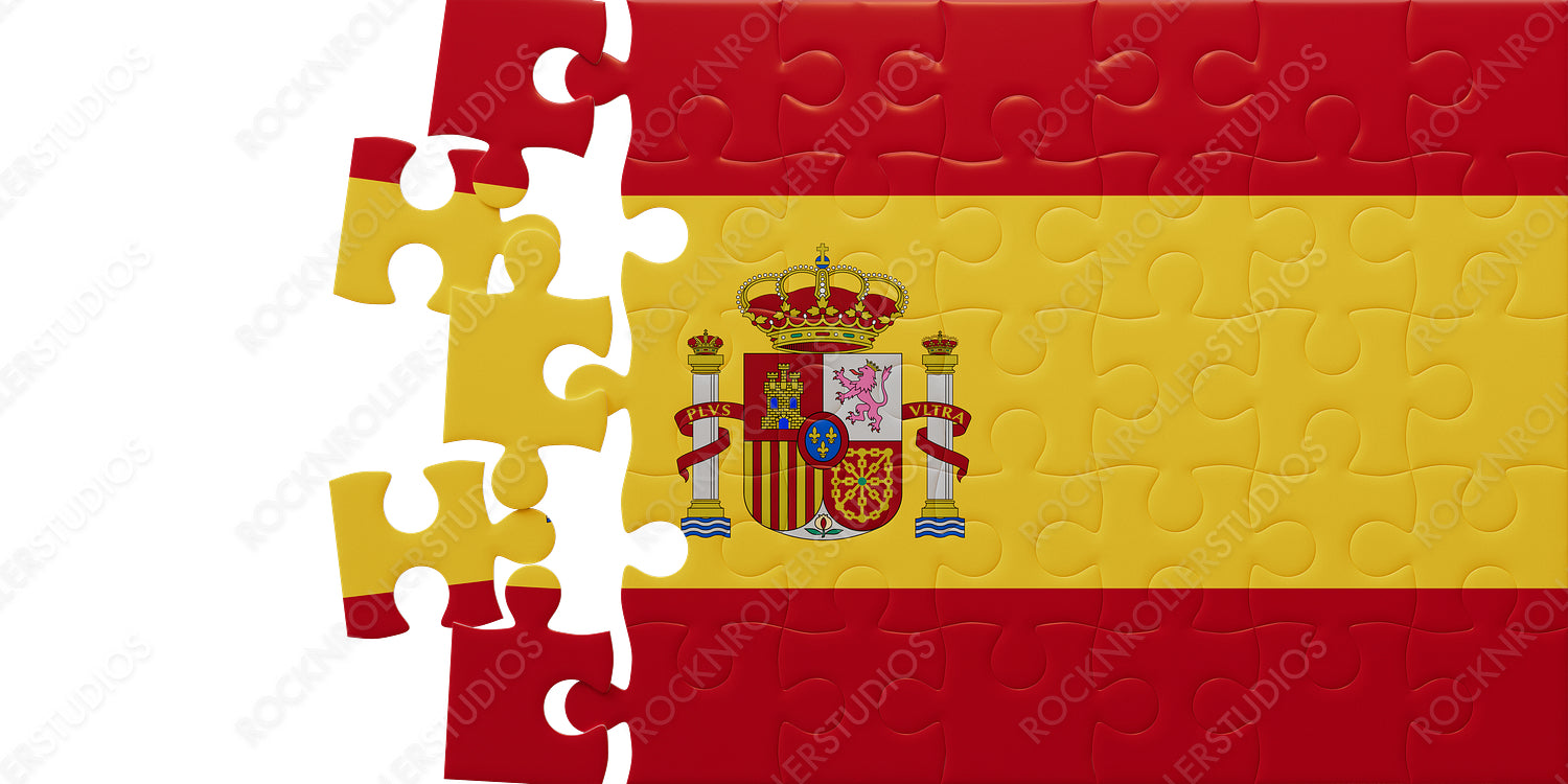 Vibrant Spain Flag Puzzle: Unfinished Jigsaw with National Emblem