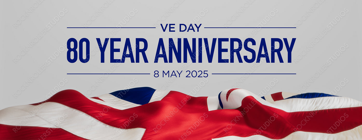 Elegant VE Day 80th Anniversary Tribute with UK Flag Colors, May 8, 2025