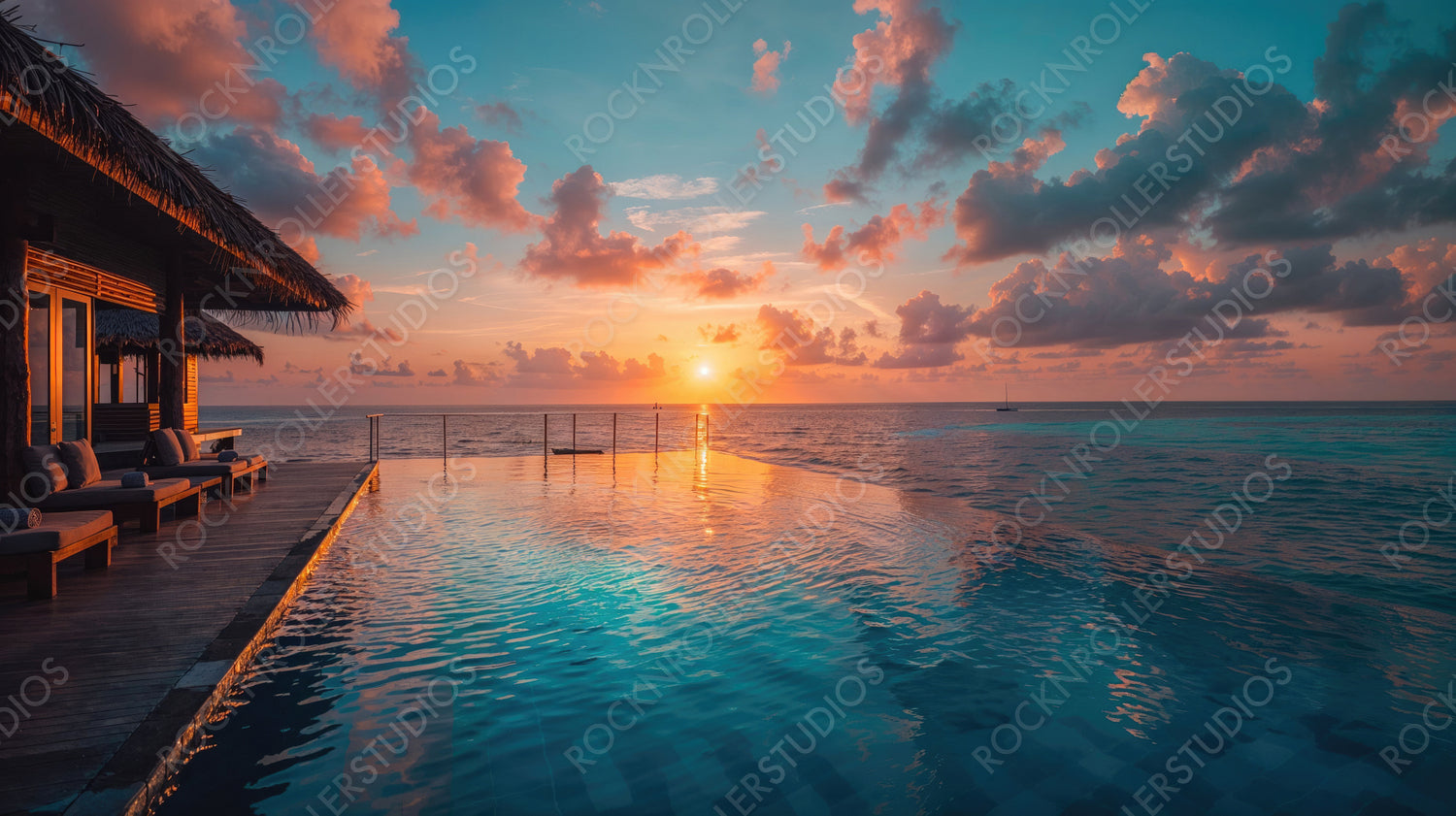 Stunning Ocean Sunset View from Luxury Overwater Villa