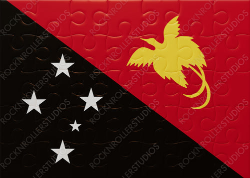 Striking Papua New Guinea Flag Puzzle: Diagonal Design with Stars & Bird of Paradise